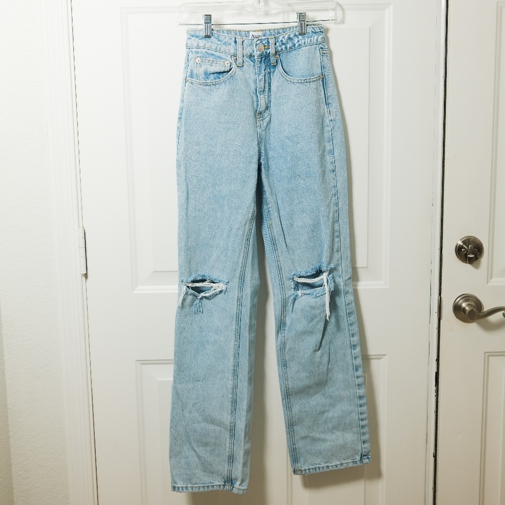 Princess Polly Jeans Womens Size 0 Staight Leg Distressed Denim Zip Up Closure
